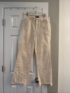 Judy Blue Cream Straight Leg Jeans with Raw Hem